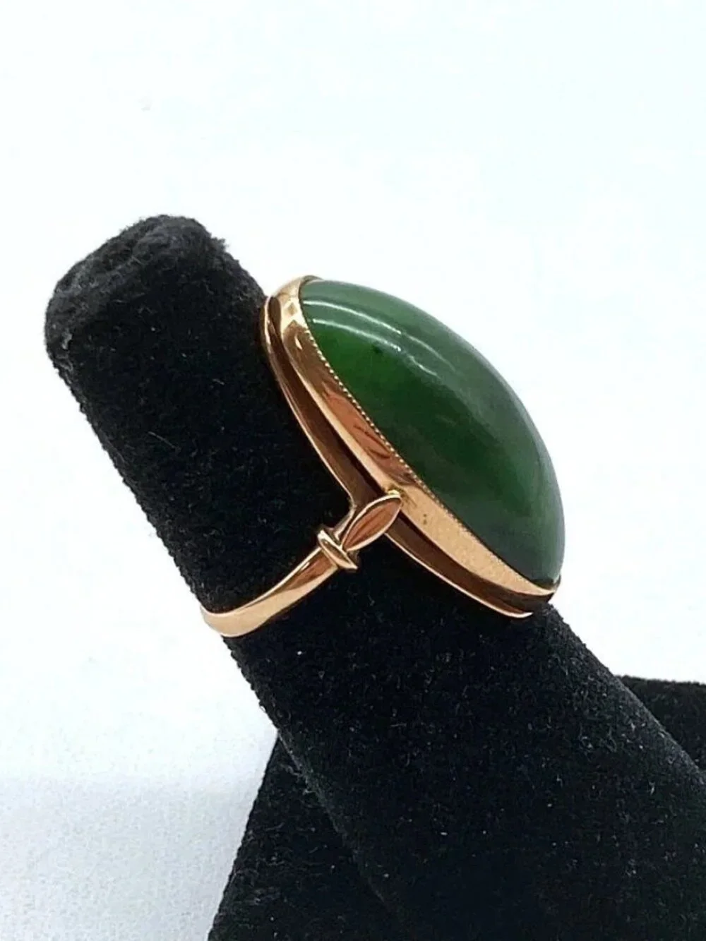 Vintage European Russian 14K Rose Pink Gold Green Nephrite Jade Cocktail RING - Picture 1 of 10